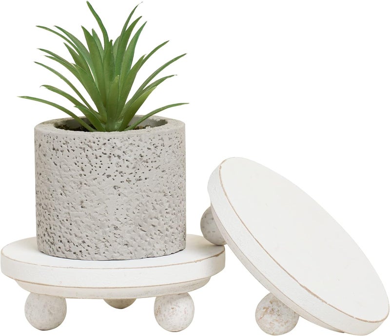DD DEFINED DECO Defined Deco Mini risers for display,Wood Risers for Decor,Small 4”Round Wooden Riser, Farmhouse Wood Riser, Rustic Pedestal Display Stand,Display Risers for Tiered Tray Decor(Set of 2,White) - Image 1